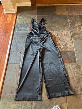 Satin Black Wide-Leg Bib Jumpsuit
